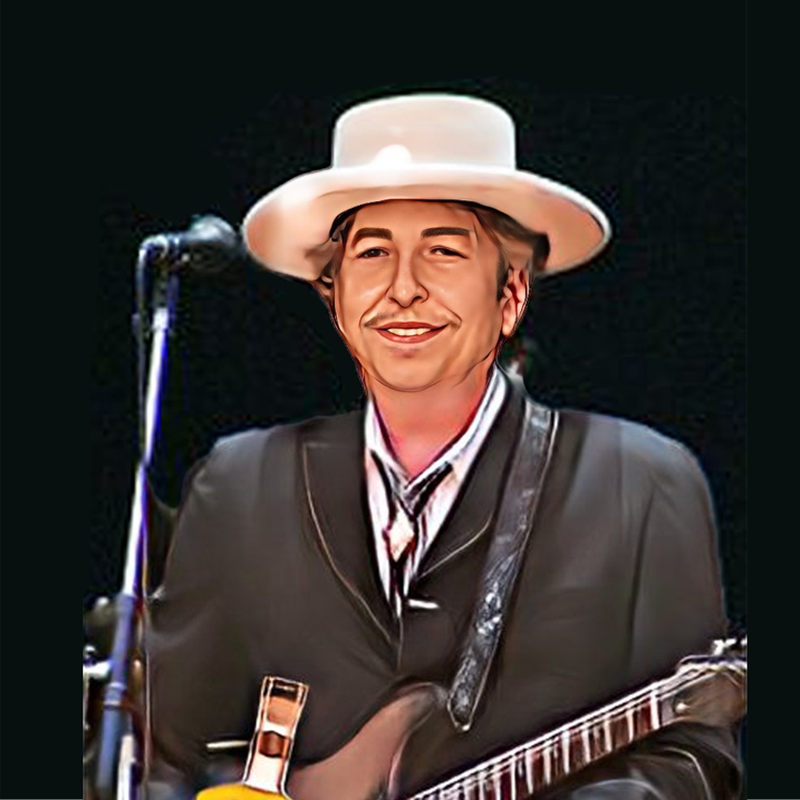 Cartoon of Bob Dylan playing guitar