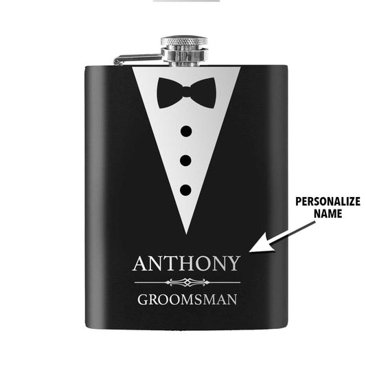 Groomsman/Best Man Tuxedo Engraved Stainless Steel 8oz Hip Flask