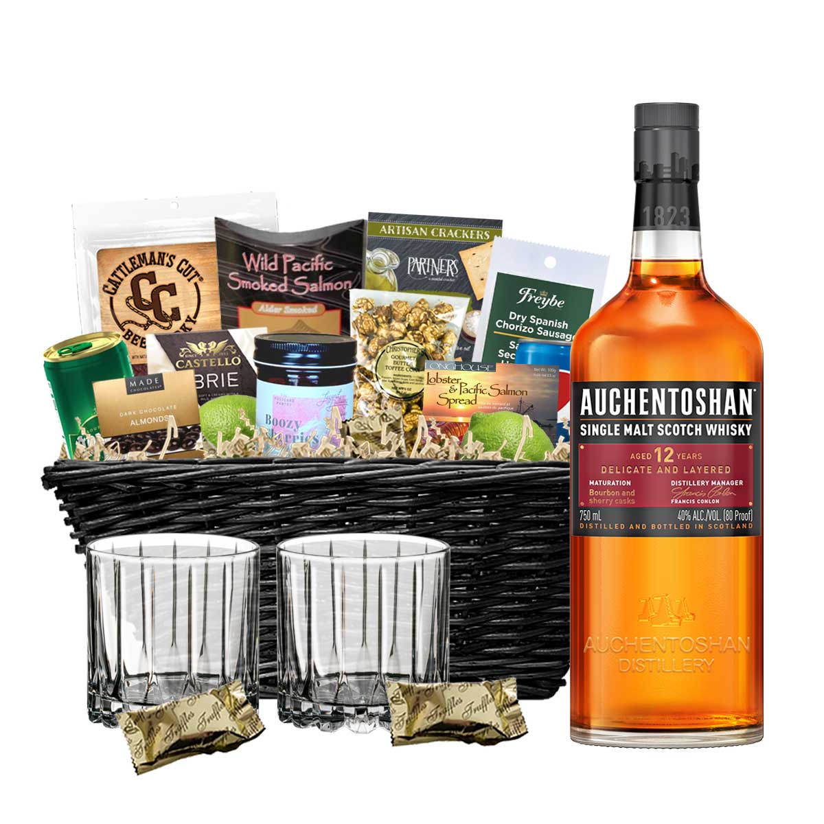 TAG Liquor Stores BC - Auchentoshan 12 Year Old Scotch Whisky 750ml Gift Basket