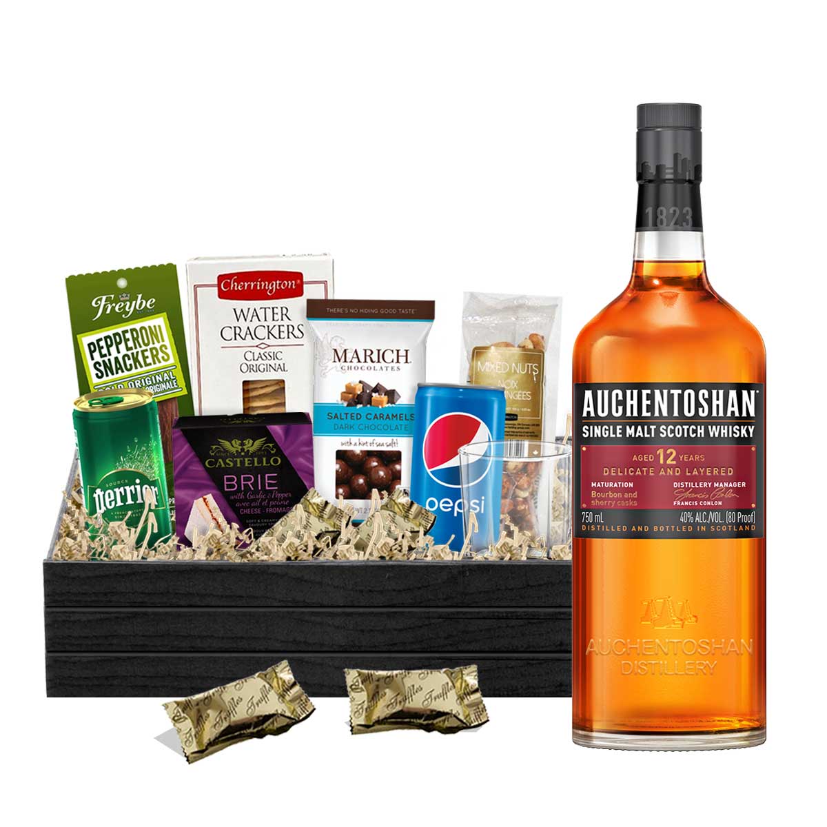 TAG Liquor Stores BC - Auchentoshan 12 Year Old Scotch Whisky 750ml Gift Basket