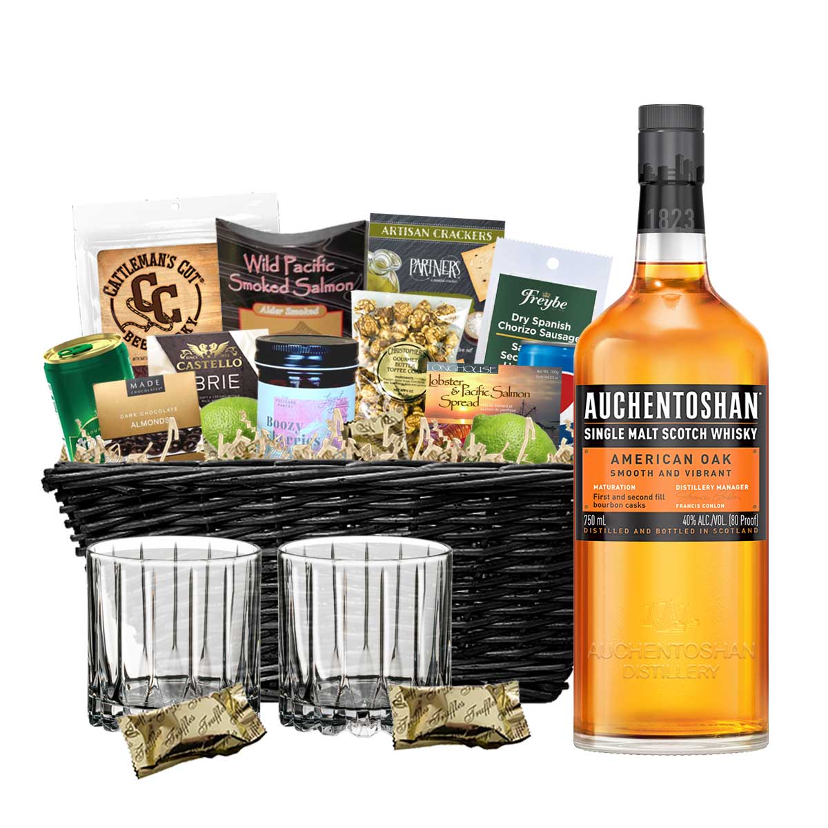 TAG Liquor Stores BC - Auchentoshan American Oak Scotch Whisky 750ml Gift Basket