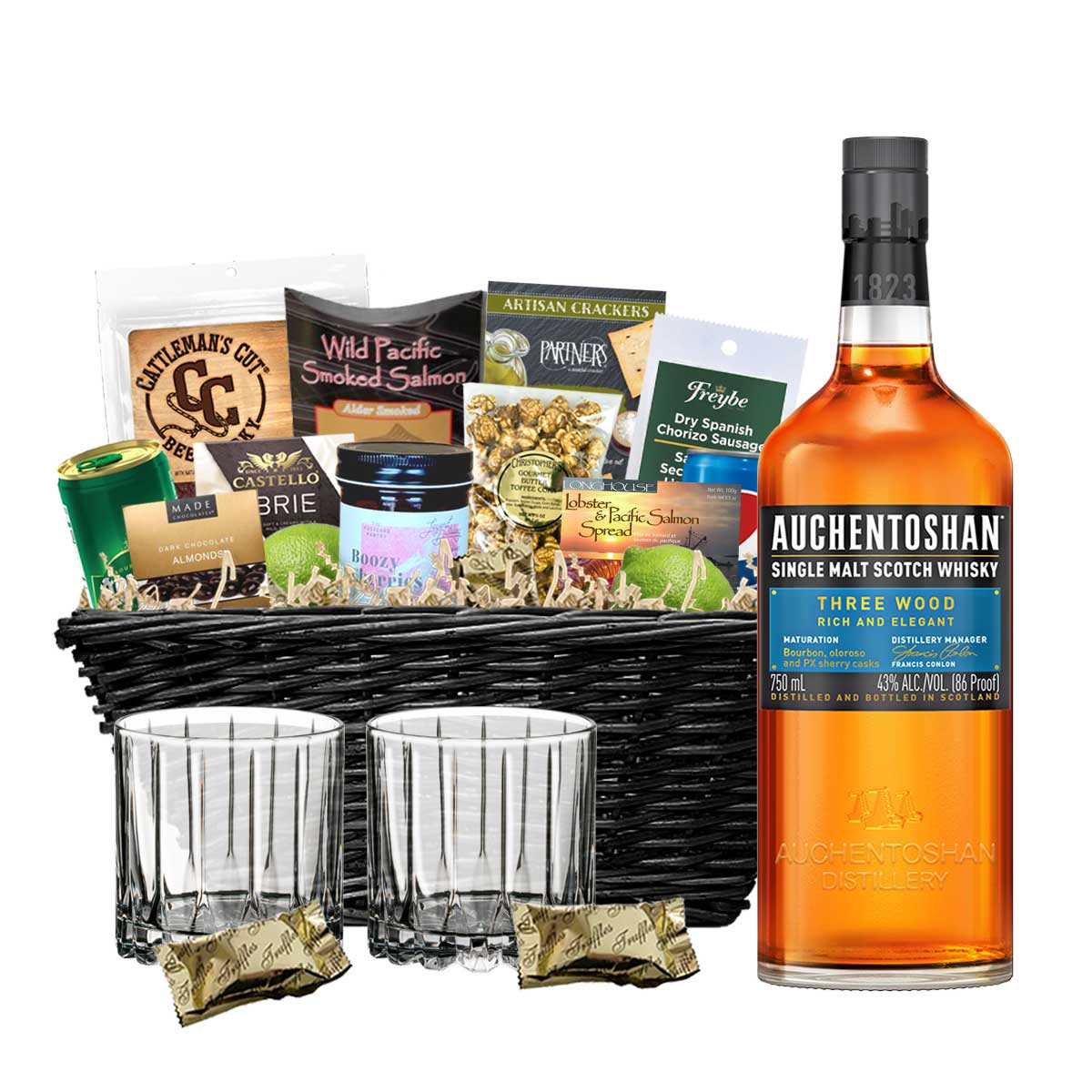 TAG Liquor Stores BC - Auchentoshan Three Wood Scotch Whisky 750ml Gift Basket