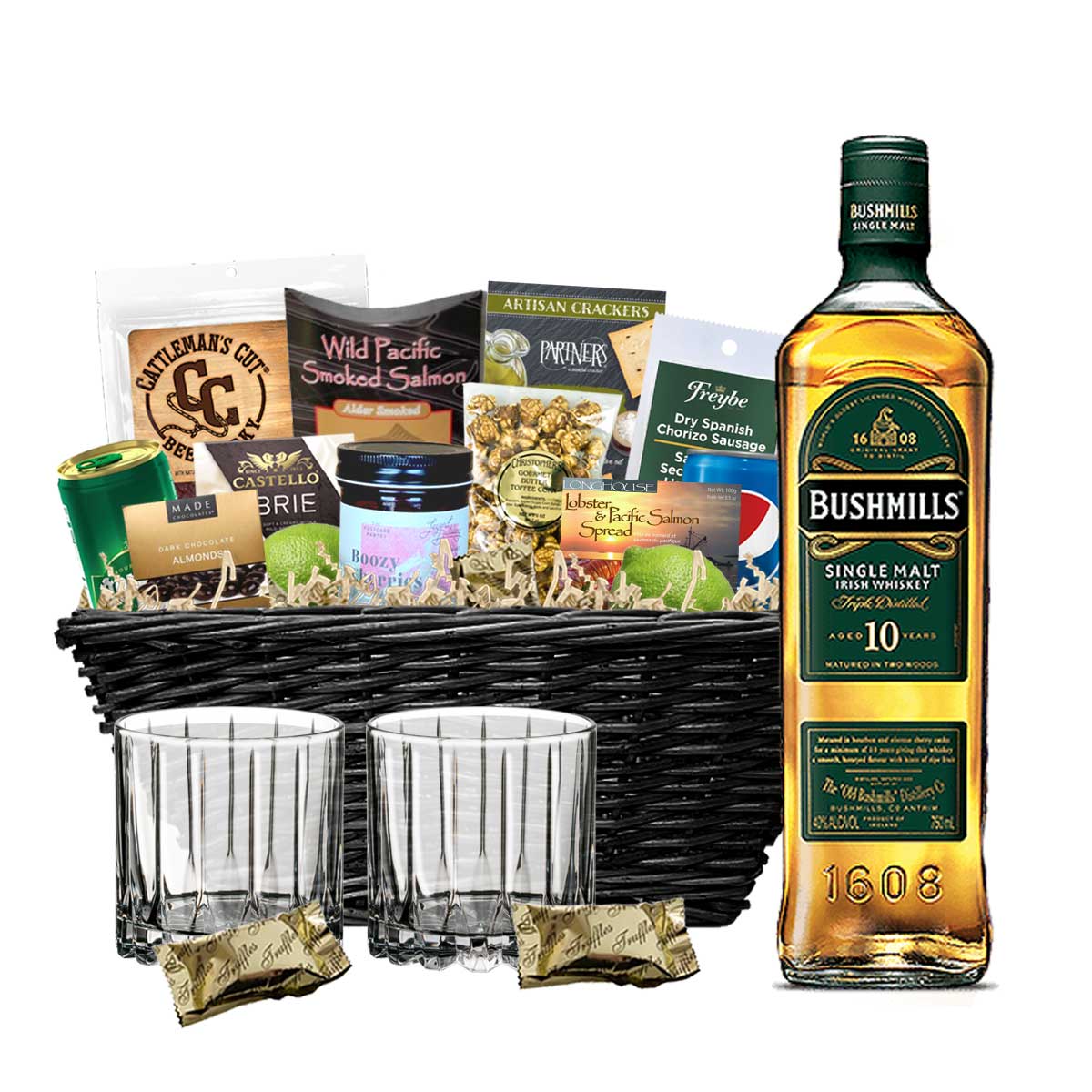 TAG Liquor Stores BC - Bushmills 10 Year Old Irish Whiskey 750ml Gift Basket