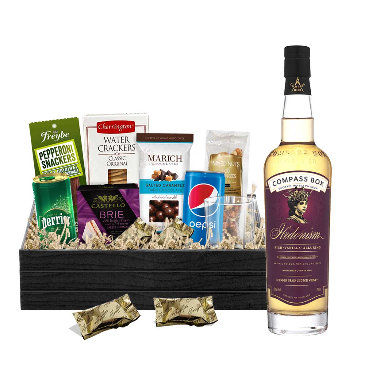 TAG Liquor Stores BC - Compass Box Hedonism Blended Grain Scotch Whisky 750ml Gift Basket