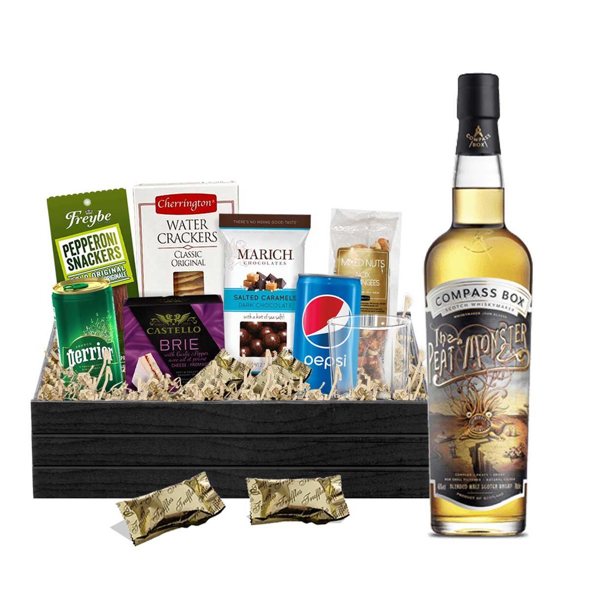 TAG Liquor Stores BC - Compass Box The Peat Monster Whisky 750ml Gift Basket