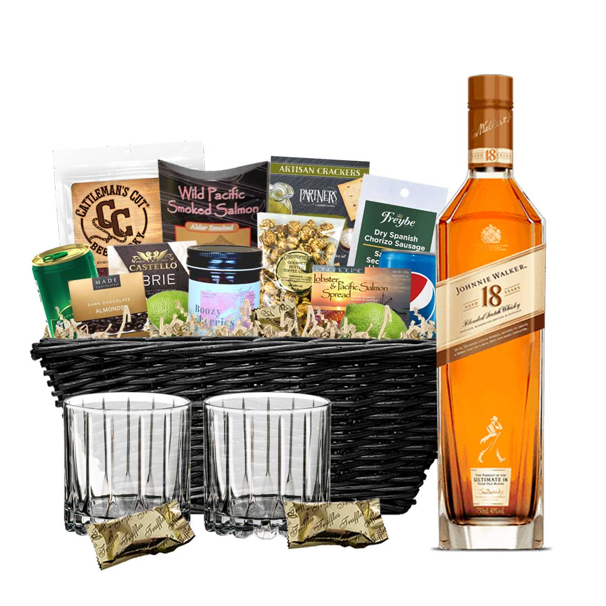 TAG Liquor Stores BC - Johnnie Walker 18 Year Old Scotch Whisky 750ml Gift Basket