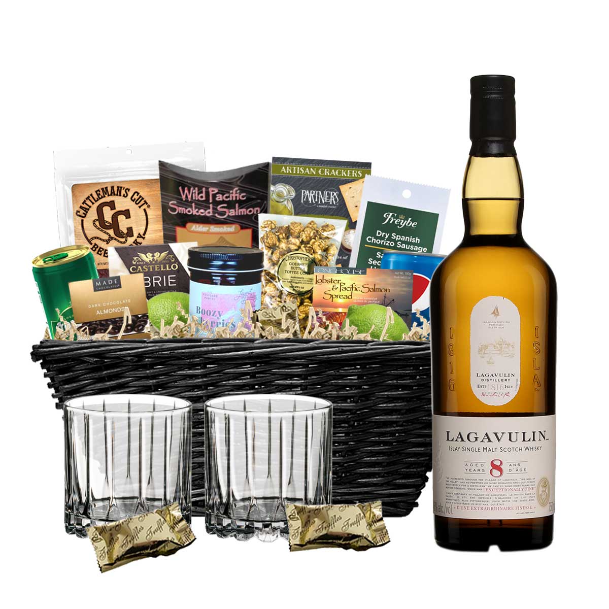 TAG Liquor Stores BC - Lagavulin 8 Year Old Scotch Whisky 750ml Gift Basket