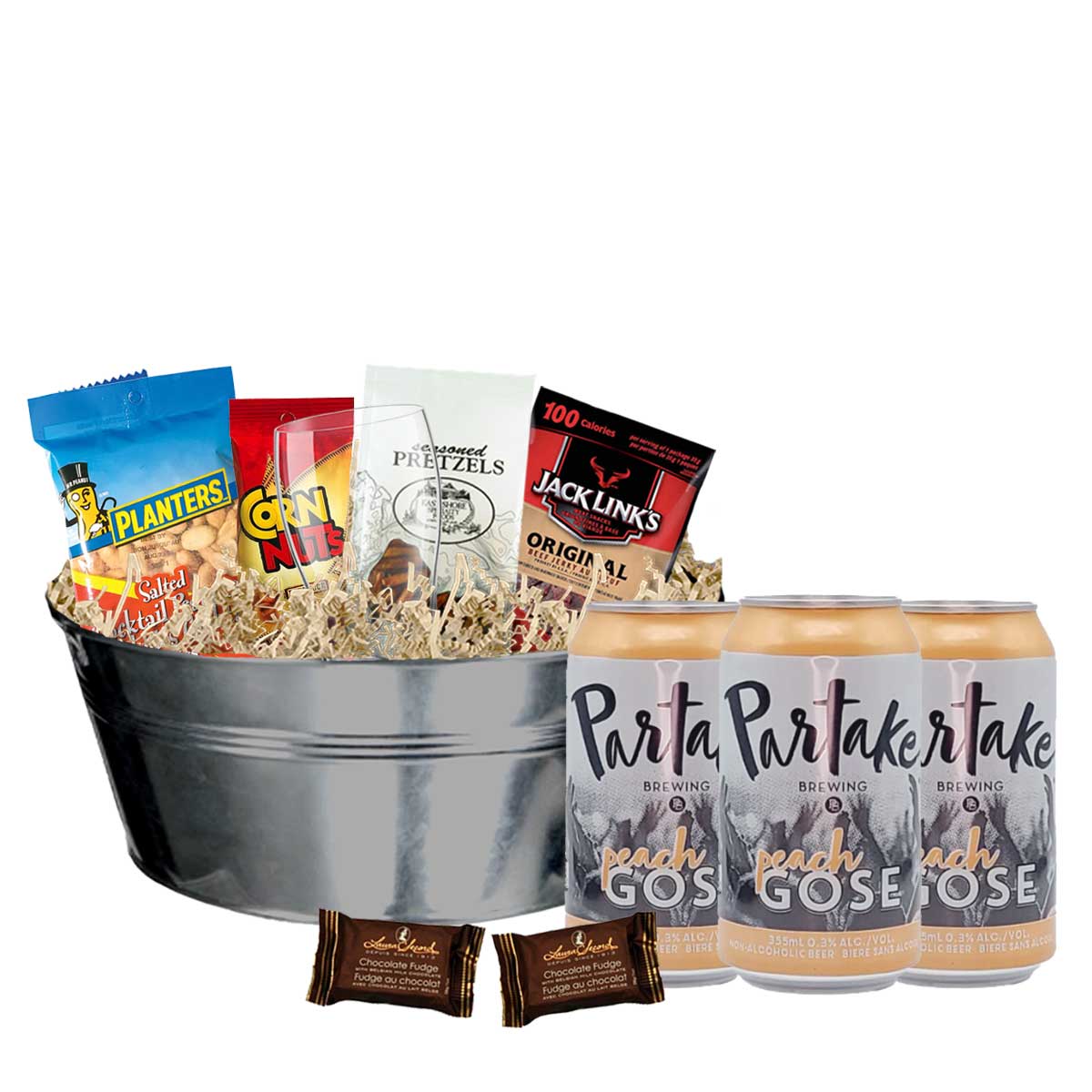 TAG Liquor Stores BC - Partake Brewing Non-Alcoholic Peach Gose Gift Basket 4 x Cans
