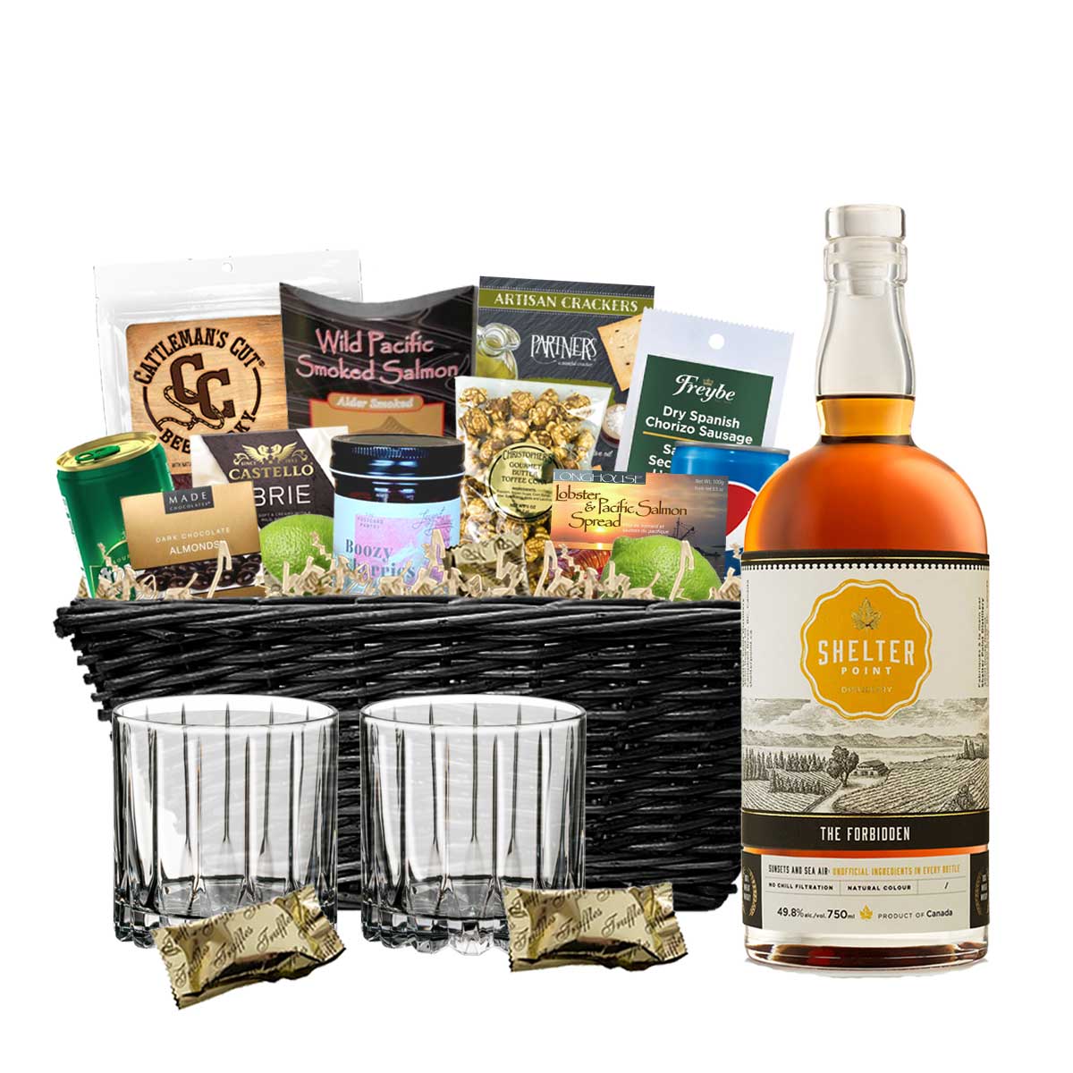 TAG Liquor Stores BC - Shelter Point The Forbidden Wheat Whisky 750ml Gift Basket
