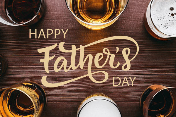 Happy Father's Day Banner of Top down beers on a wooden table.