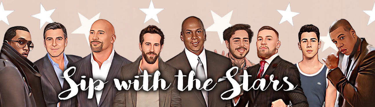Sip with the starts banner featuring many celebrities on a star background