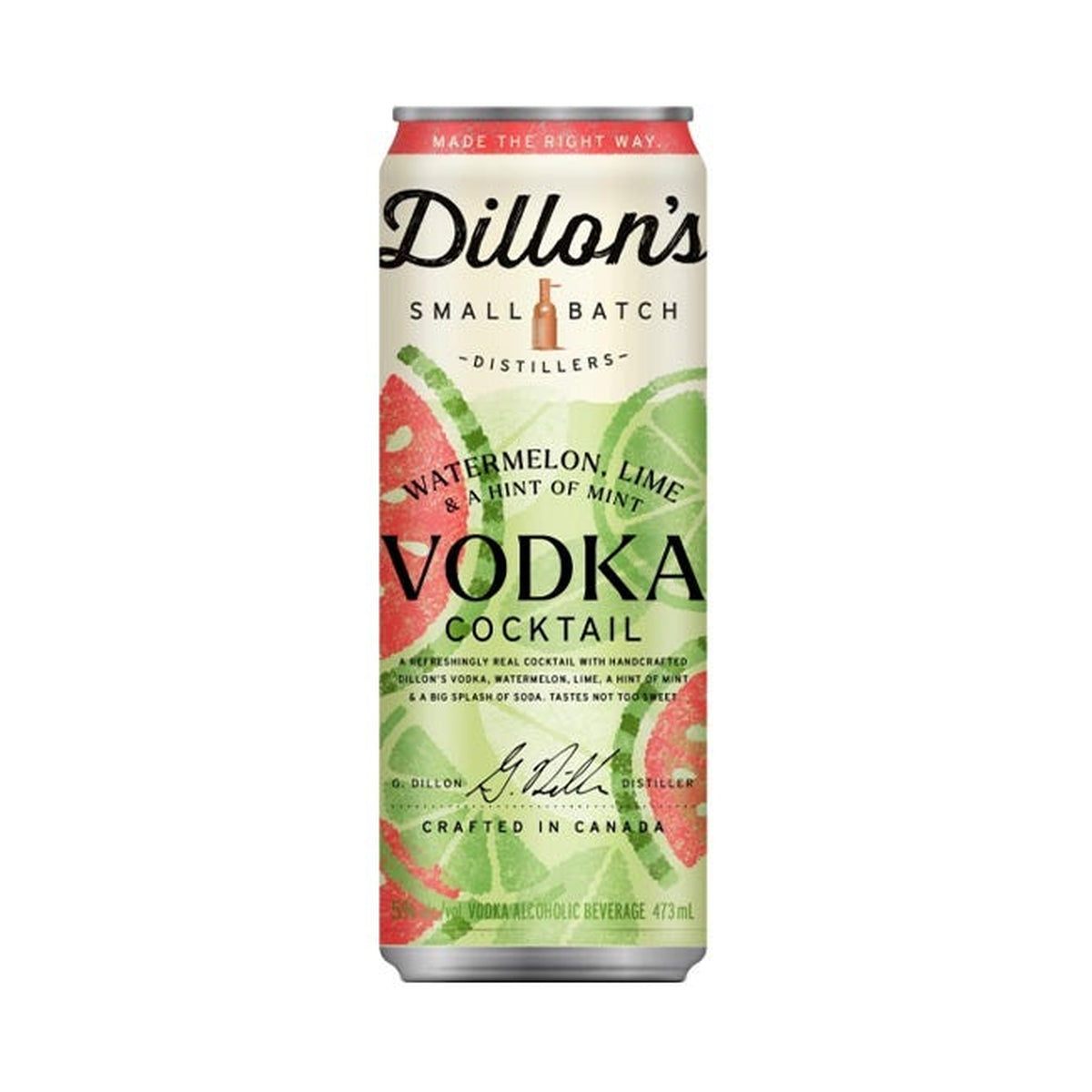 Dillon's Small Batch Distillers Vodka Watermelon Lime & A Hint Of Mint 473 mL