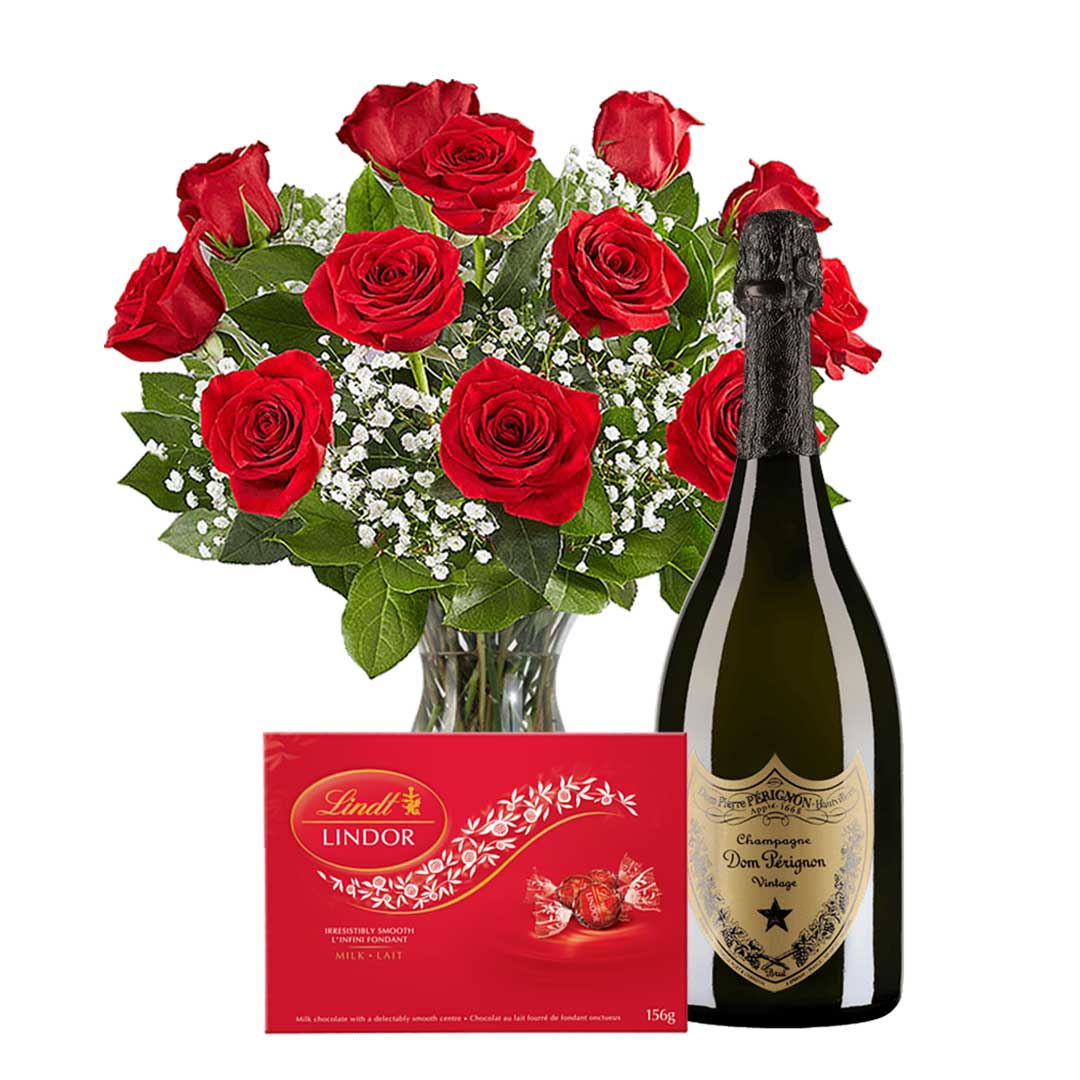 TAG Liquor Stores Canada Delivery-Dom Perignon 750ml Champagne, Flower and Chocolates Package-tagliquorstores.com