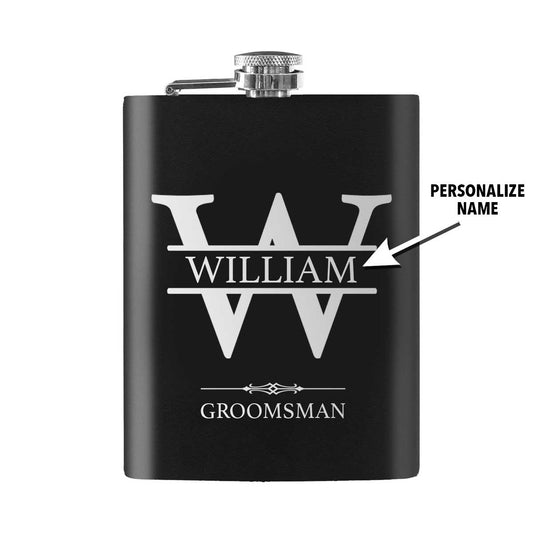 Groomsman/Best Man Monogram Engraved Stainless Steel 8oz Hip Flask