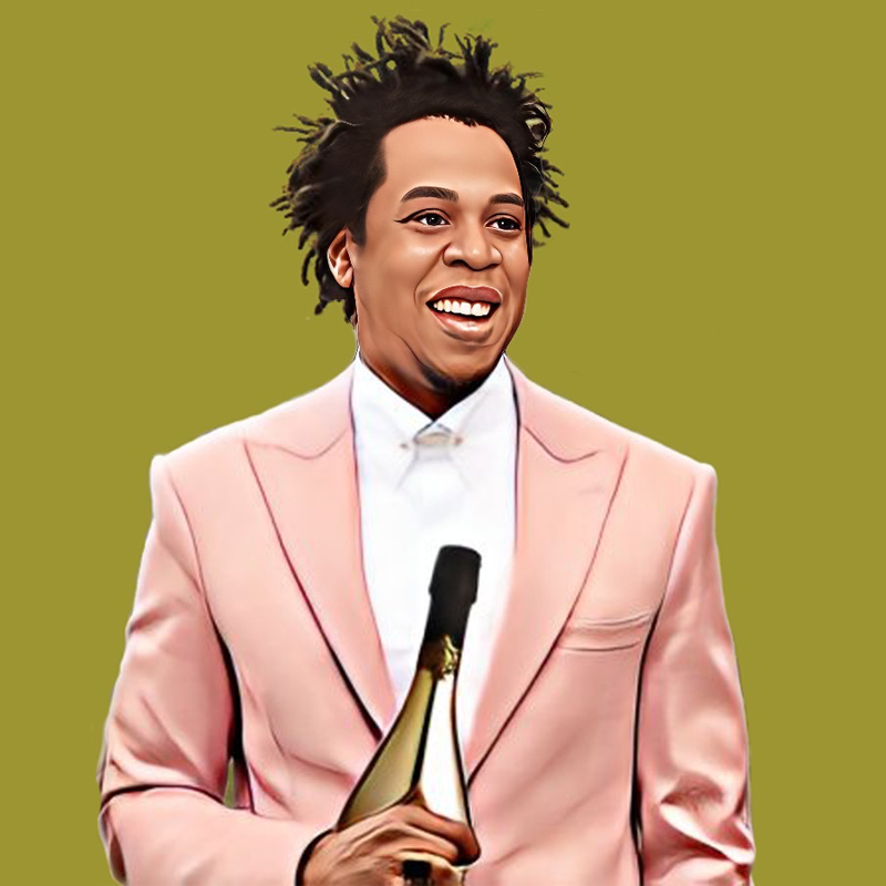 Cartoon of Jay Z holding a bottle of Armand De Brignac Champagne