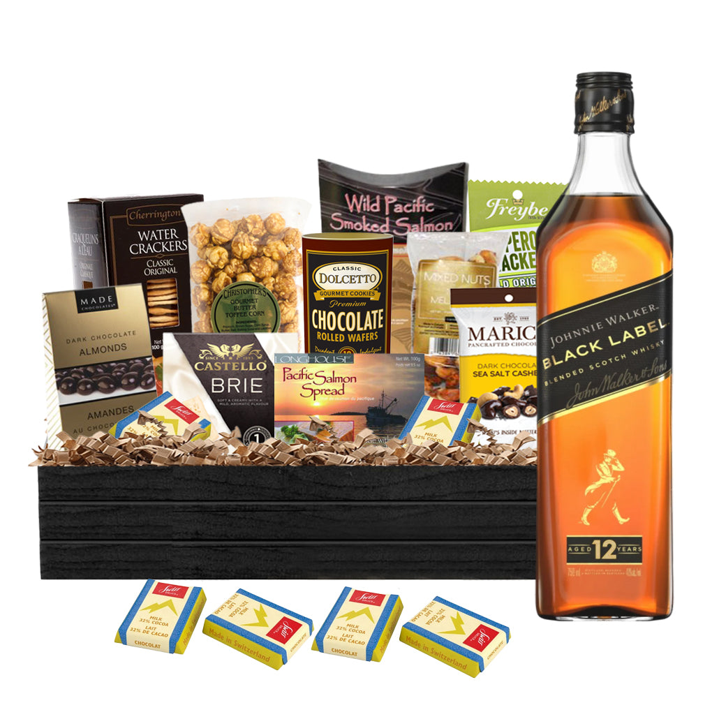 TAG Liquor Stores Liquor Gift Delivery Canada - Johnnie Walker Black Label Scotch Whisky 750ml Gift Basket