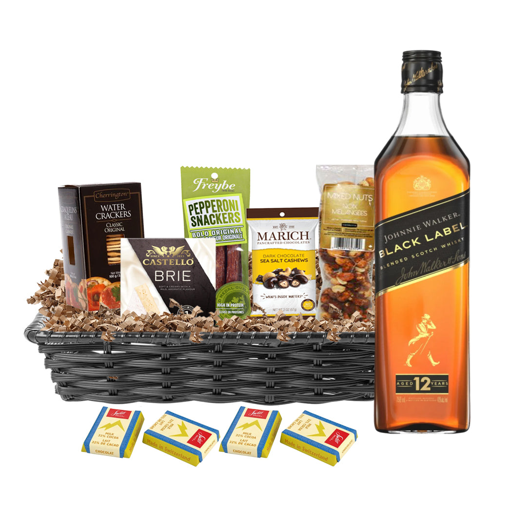 TAG Liquor Stores Liquor Gift Delivery Canada - Johnnie Walker Black Label Scotch Whisky 750ml Gift Basket