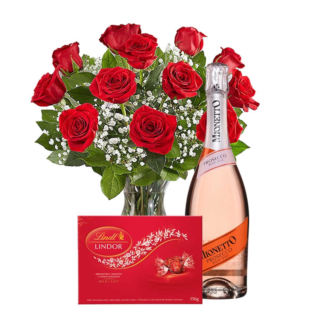TAG Liquor Stores Canada Delivery-Mionetto Rose Prosecco 750ml Flower and Chocolates Package-tagliquorstores.com