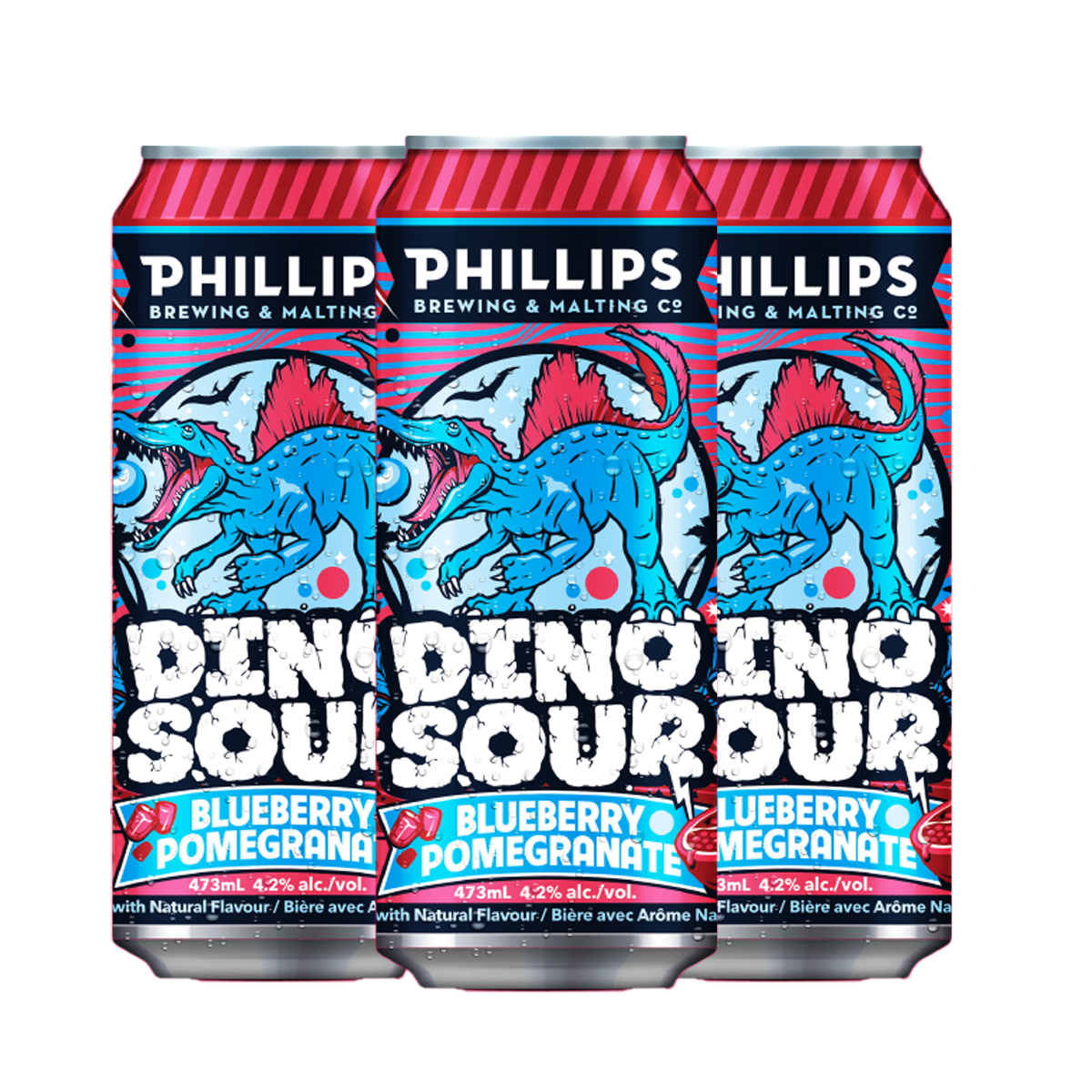 TAG Liquor Stores Liquor Gift Delivery Canada - Phillips Brewing Dinosour Blueberry Pomegranate Sour 4 Can Pack