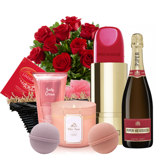 TAG Liquor Stores Canada Delivery-Piper Heidsieck 750ml Champagne Romantic Spa Gift Set with a Dozen Red Roses-wine-tagliquorstores.com