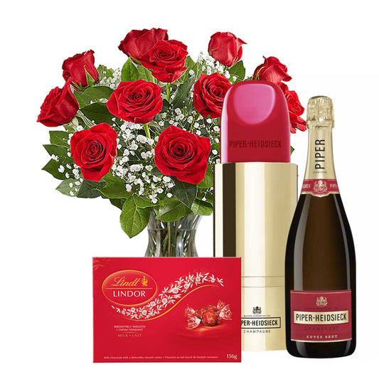 TAG Liquor Stores Canada Delivery-Piper Heidsieck Champagne Lipstick Edition 750ml Flower and Chocolates Package-tagliquorstores.com