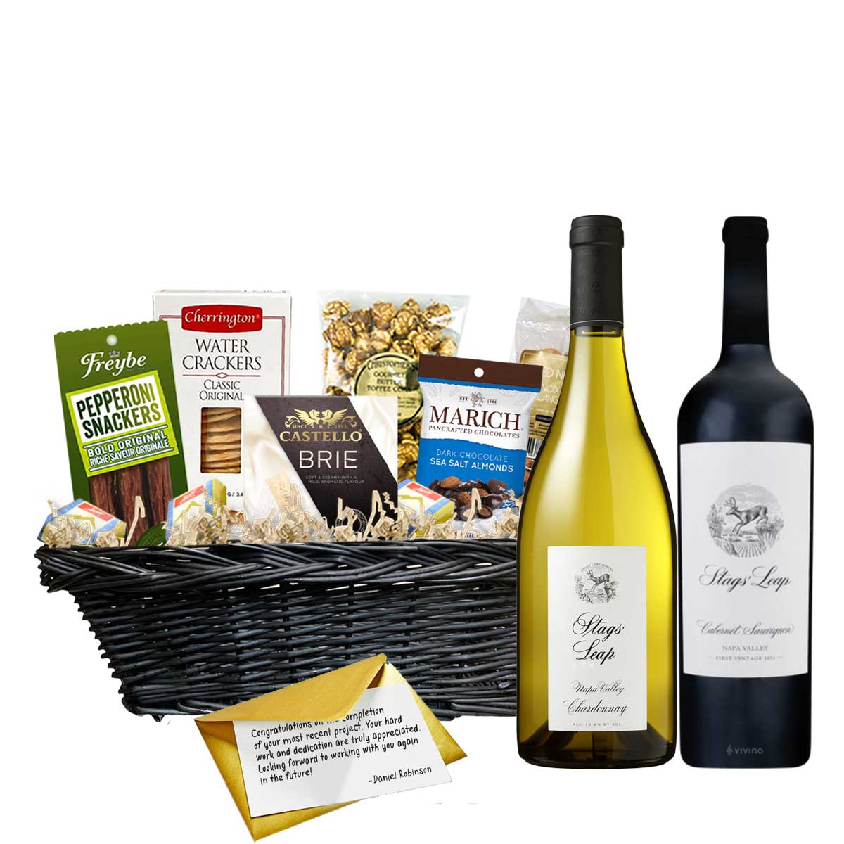 TAG Liquor Stores Canada Delivery-Stags Leap Chardonnay and Cabernet Sauvignon 2 x 750ml Corporate Gift Basket-wine-tagliquorstores.com
