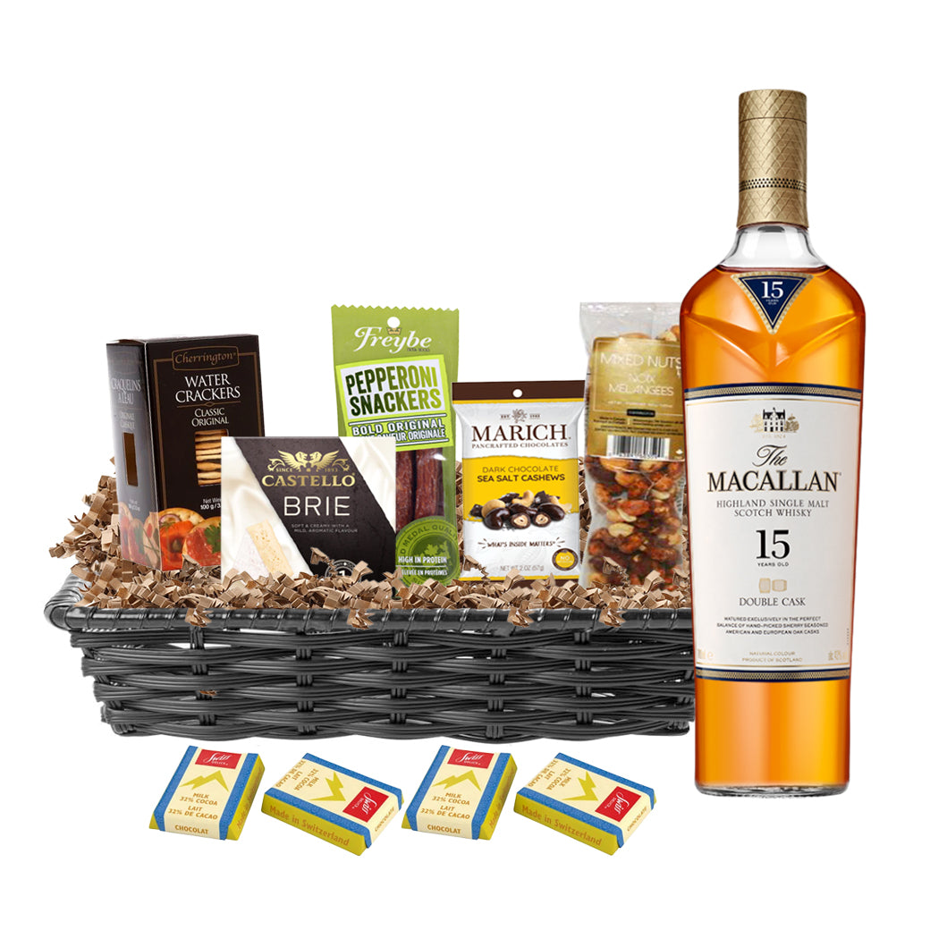 TAG Liquor Stores Liquor Gift Delivery Canada - Macallan 15 Years Old Double Cask Scotch Whisky 750ml Gift Basket