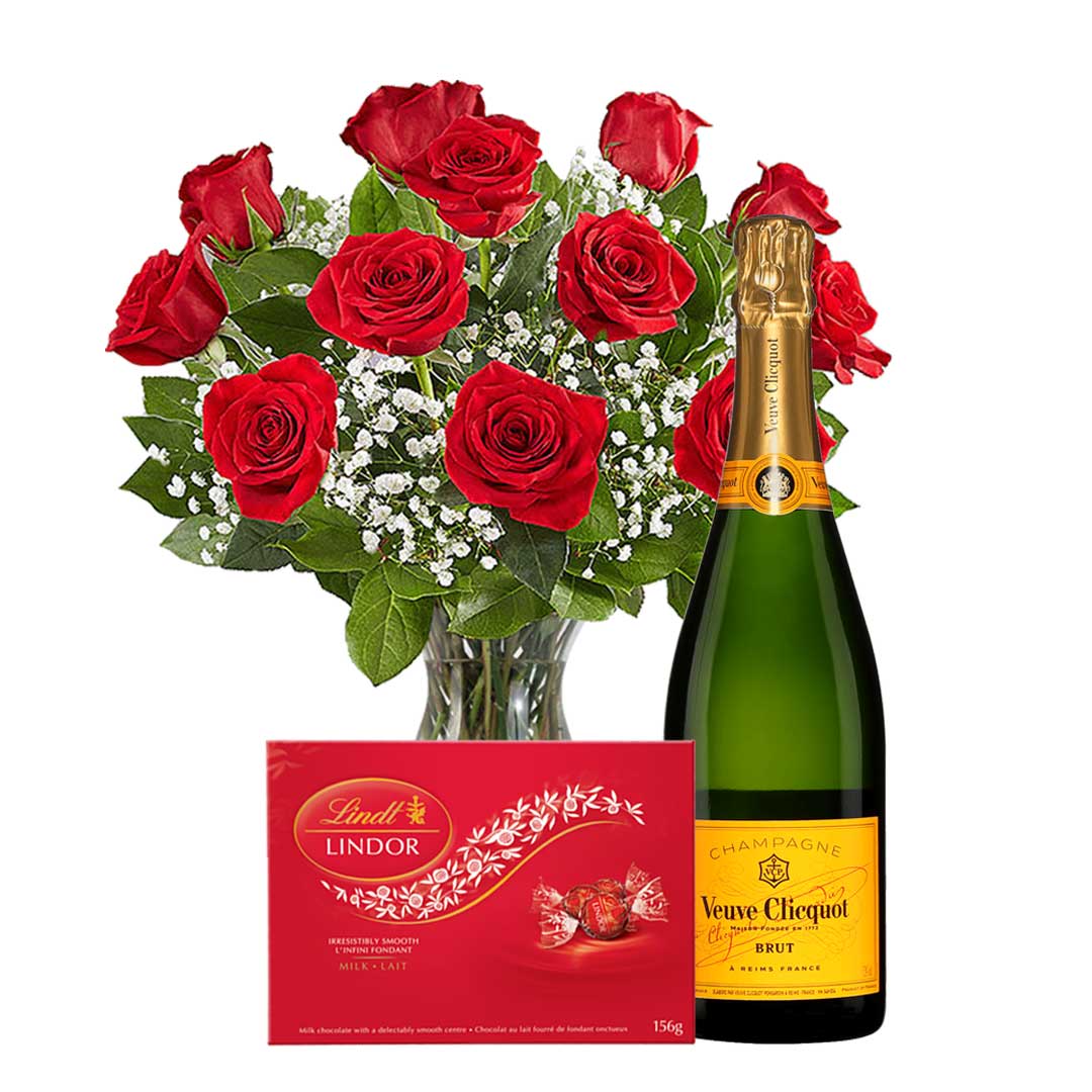 TAG Liquor Stores Canada Delivery-Veuve Clicquot Champagne 750ml Flower and Chocolates Package-tagliquorstores.com