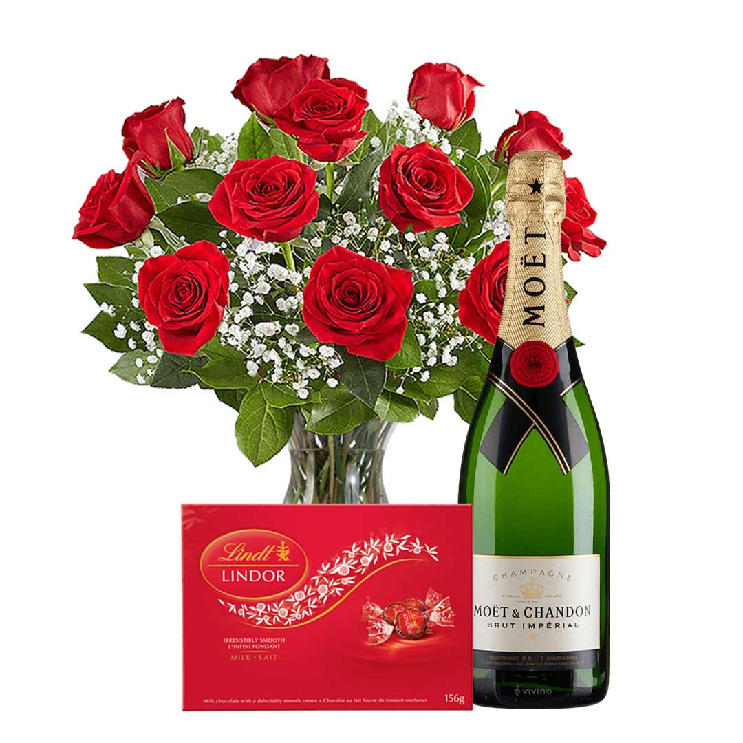 TAG Liquor Stores Canada Delivery-Moet & Chandon Imperial Champagne 750ml Flower and Chocolates Package-tagliquorstores.com