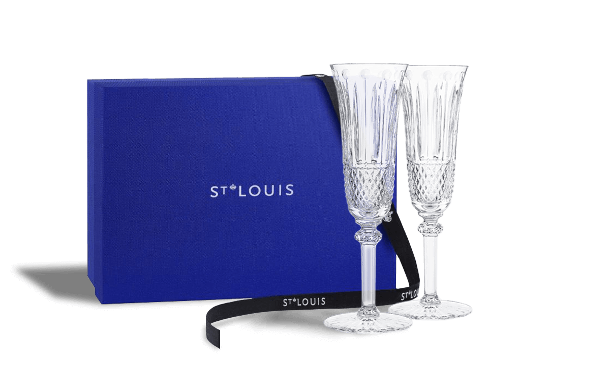 St Louis Tommy Champagne Flutes with Blue Packaging