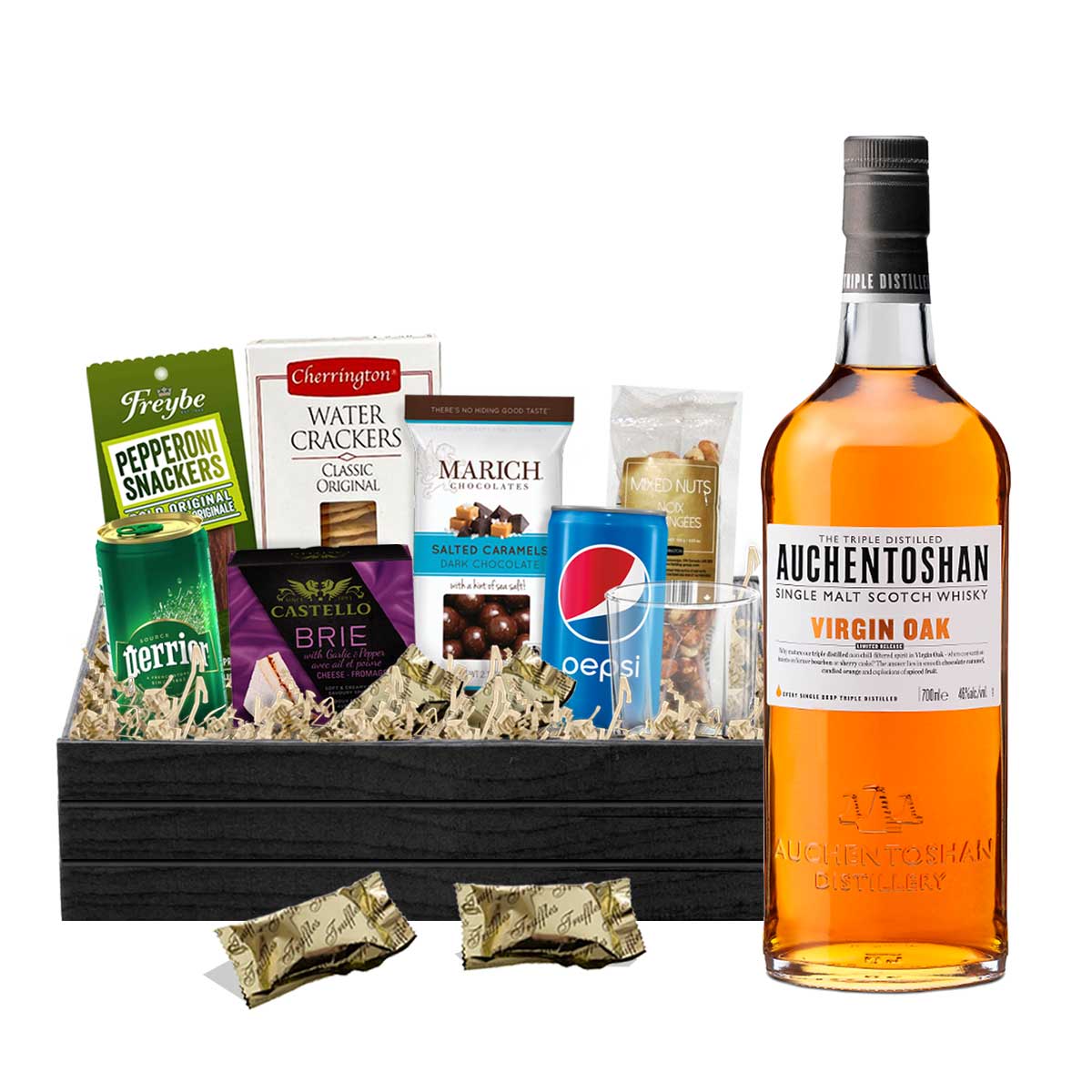 TAG Liquor Stores BC - Auchentoshan Virgin Oak Scotch Whisky 750ml Gift Basket