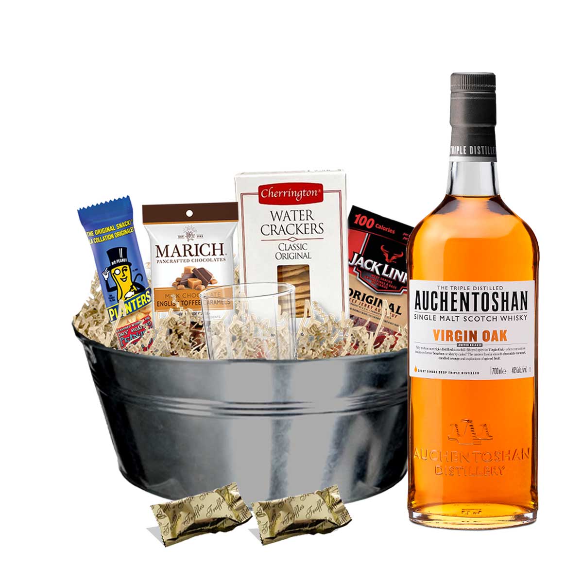TAG Liquor Stores BC - Auchentoshan Virgin Oak Scotch Whisky 750ml Gift Basket
