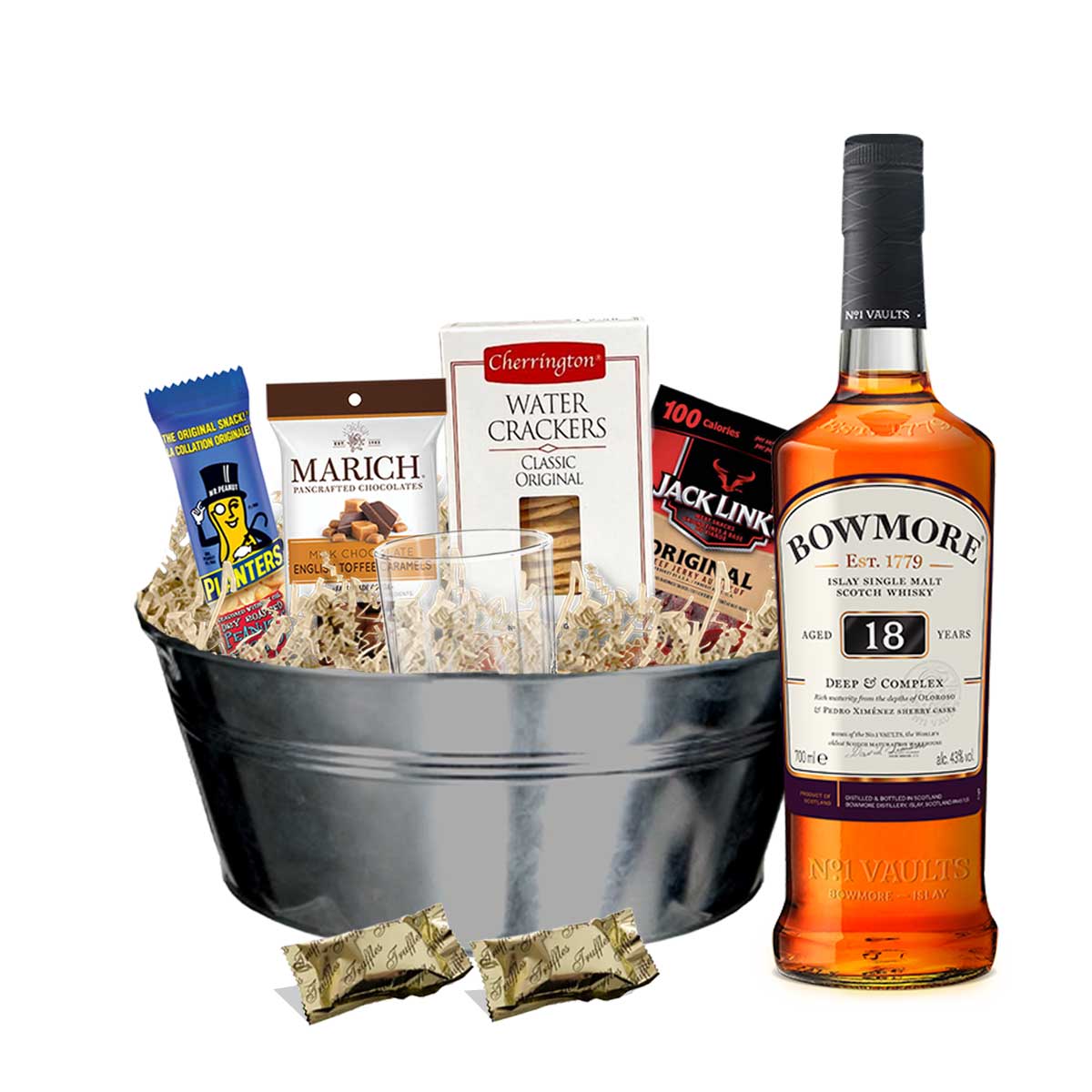 TAG Liquor Stores BC - Bowmore 18 Year Islay Single Malt Scotch Whisky 750ml Gift Basket