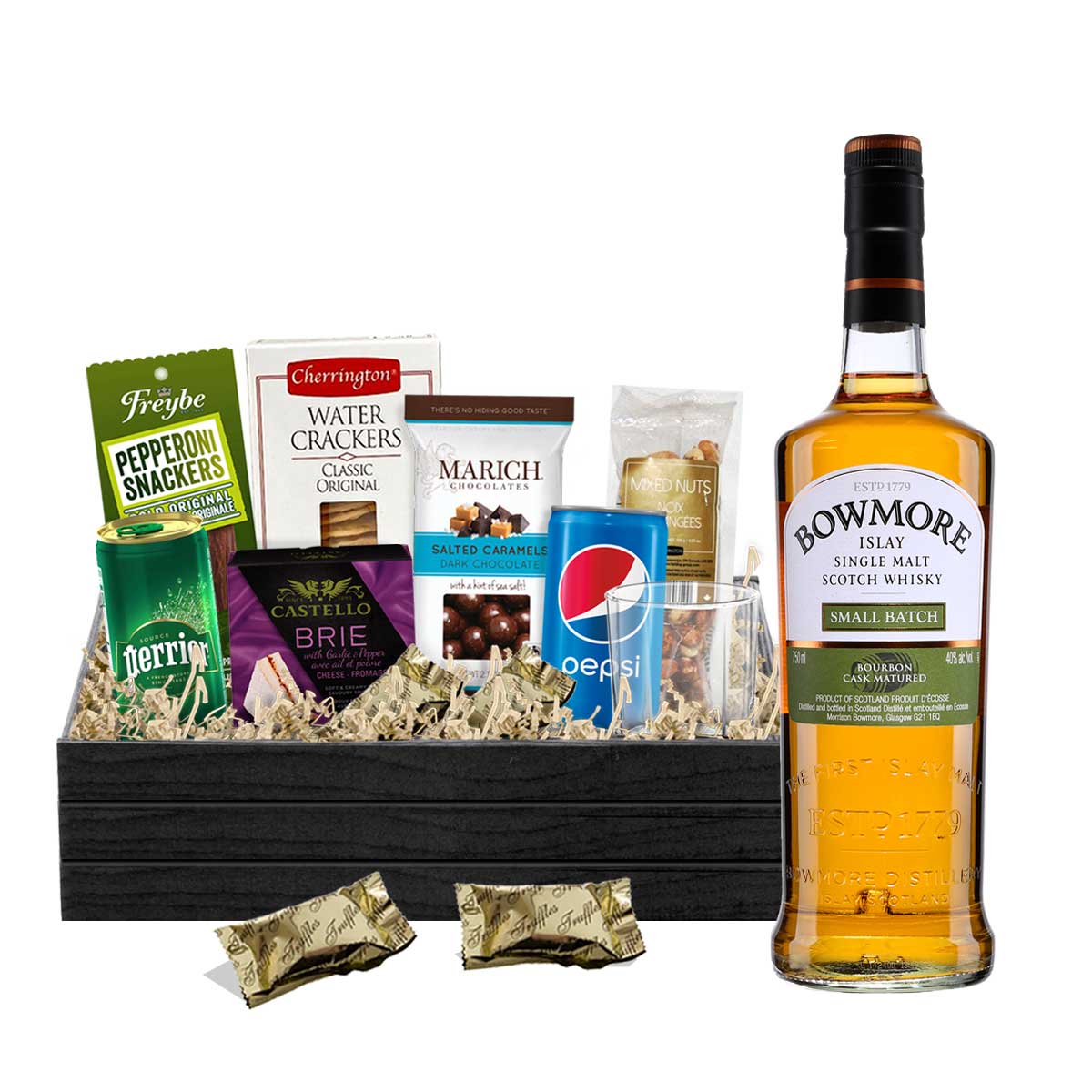 TAG Liquor Stores BC - Bowmore Small Batch Islay Single Malt Scotch Whisky 750ml Gift Basket