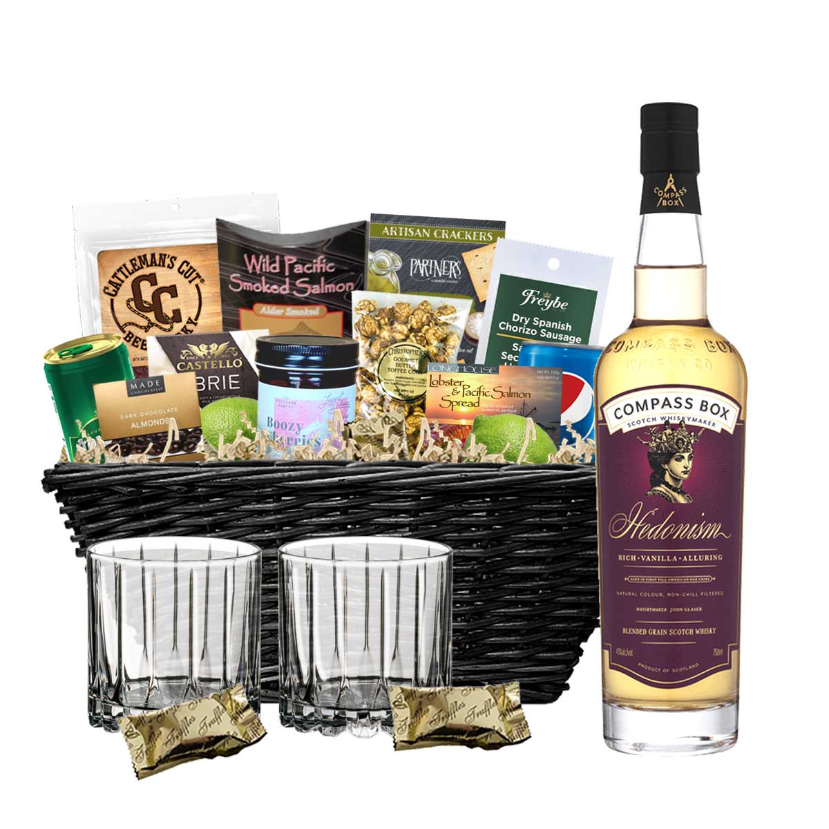 TAG Liquor Stores BC - Compass Box Hedonism Blended Grain Scotch Whisky 750ml Gift Basket