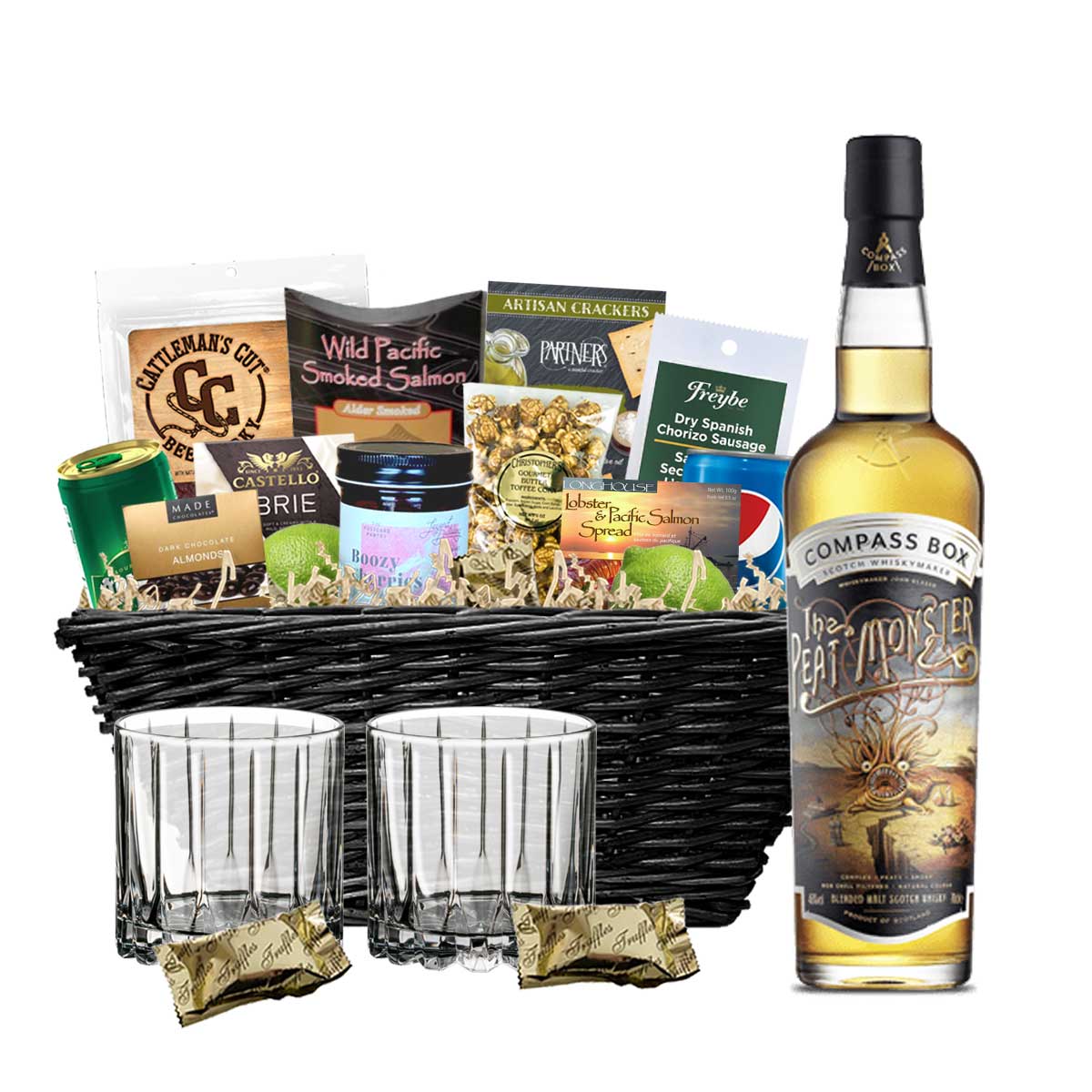 TAG Liquor Stores BC - Compass Box The Peat Monster Whisky 750ml Gift Basket