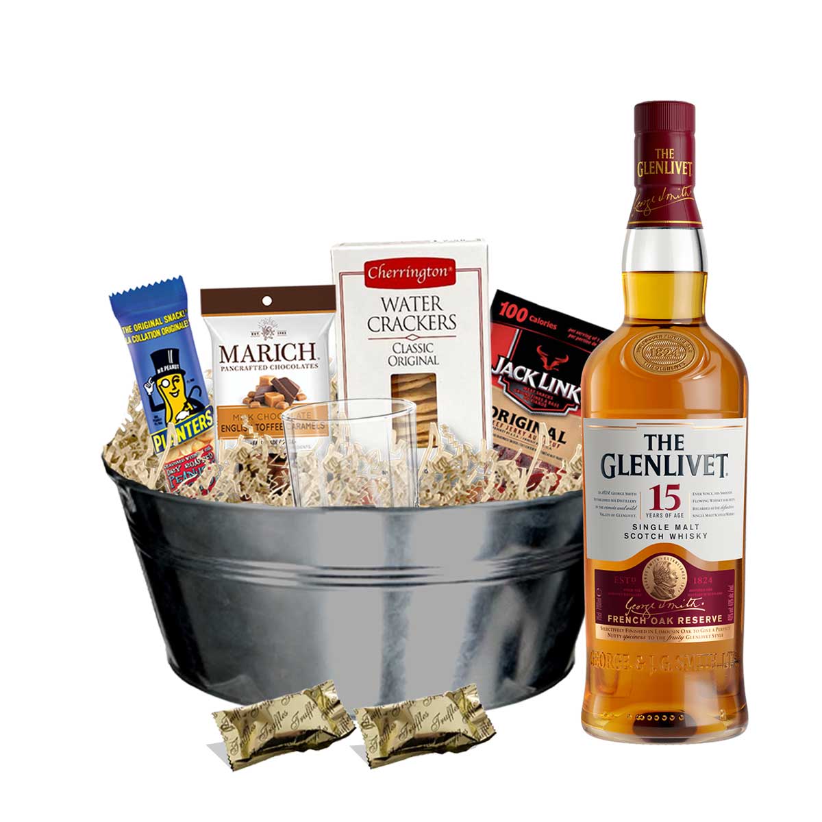 TAG Liquor Stores BC - Glenlivet French Oak 15 Year Old Single Malt Scotch Whisky 750ml Gift Basket