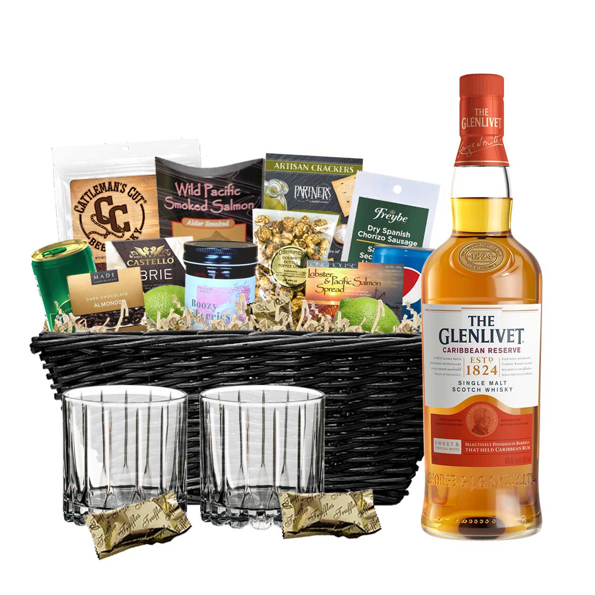 TAG Liquor Stores BC - The Glenlivet Caribbean Reserve Scotch Whisky 750ml Gift Basket