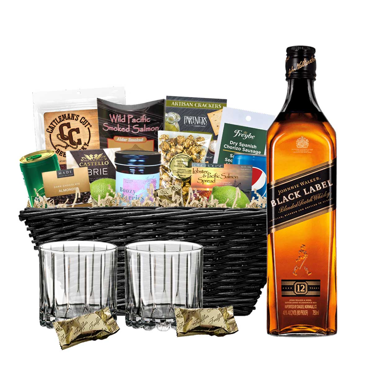 TAG Liquor Stores BC - Johnnie Walker Black Label Scotch Whisky 750ml Gift Basket