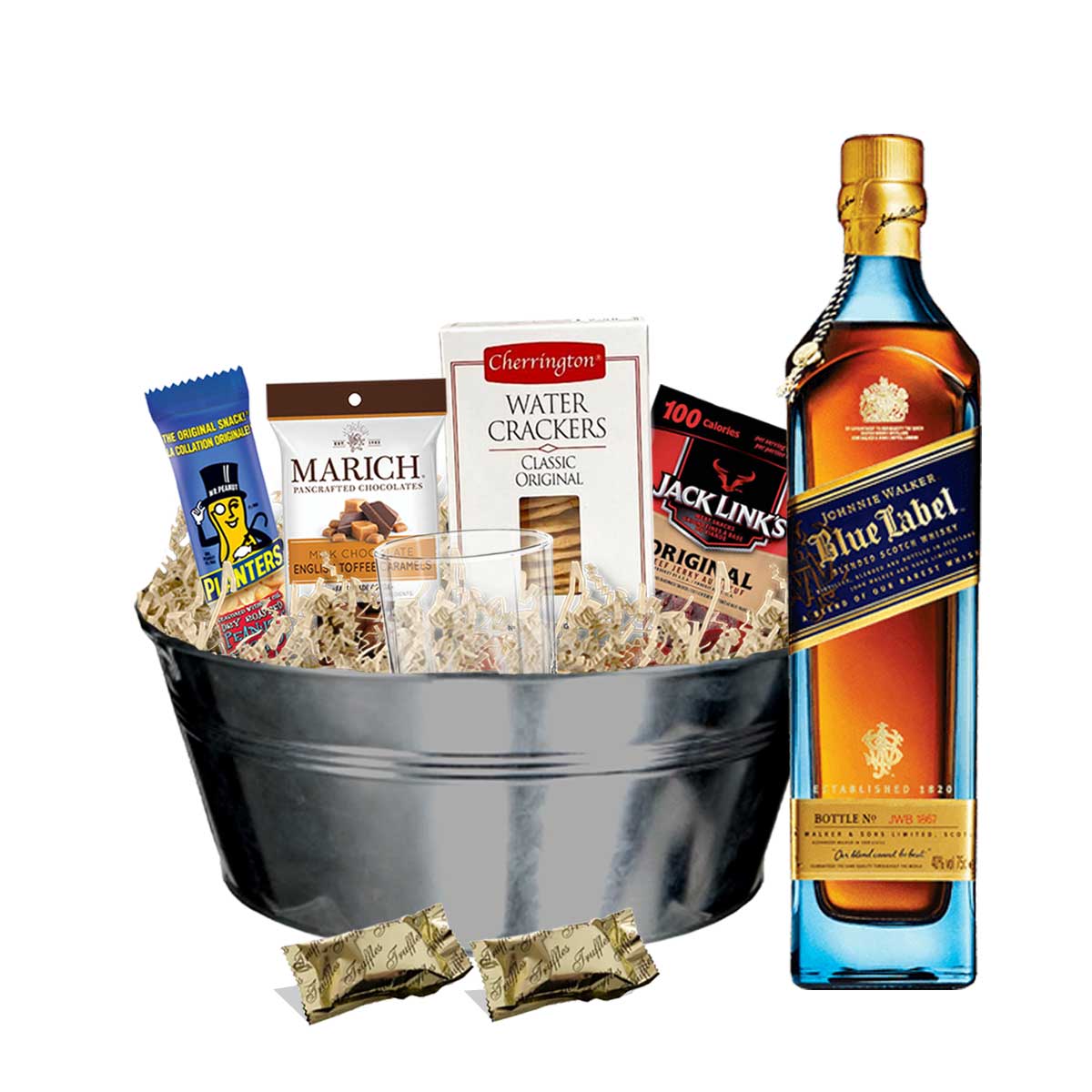 Johnnie Walker Blue Label Scotch Whisky 750ml Gift Basket