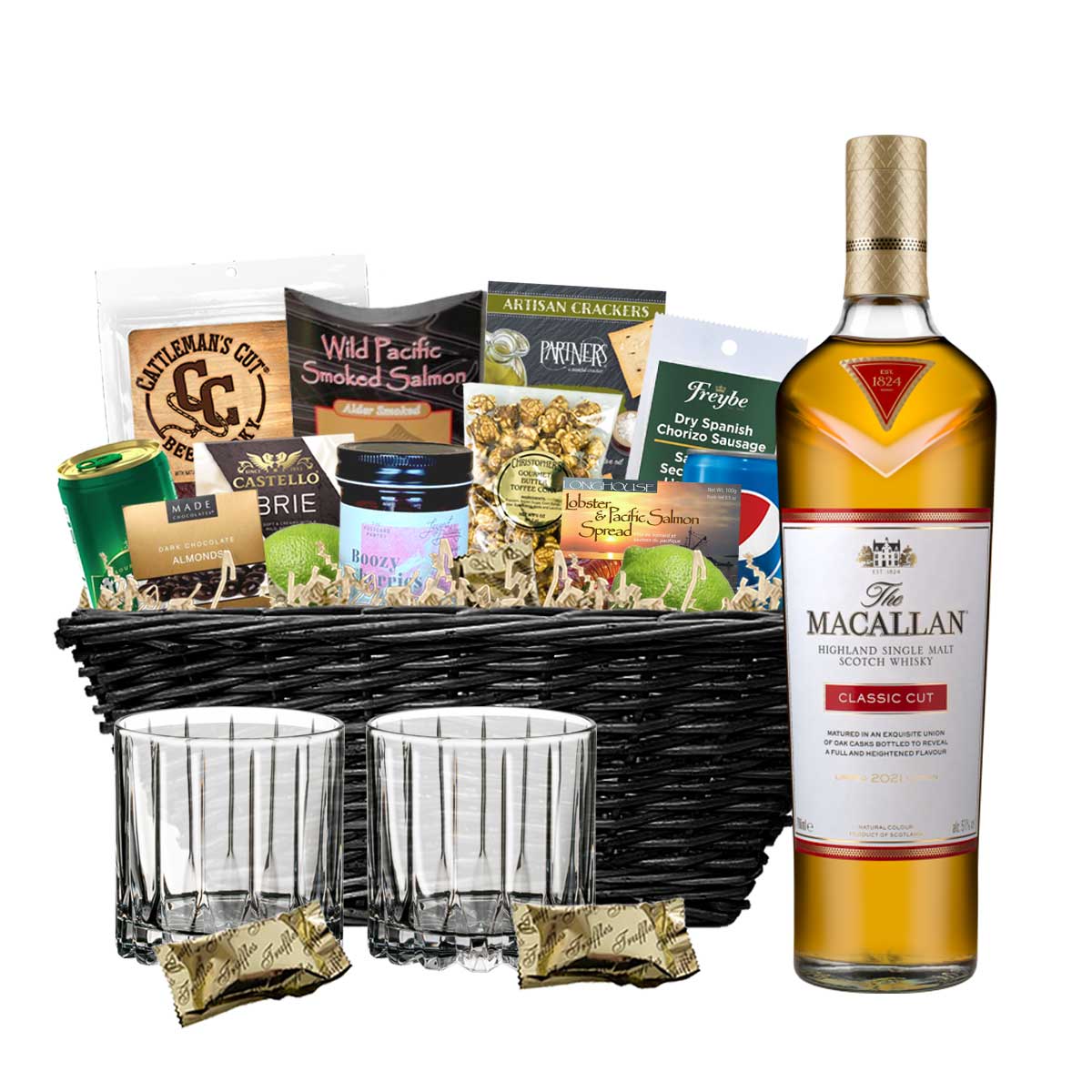 TAG Liquor Stores BC - Macallan Classic Cut Scotch Whisky 750ml Gift Basket