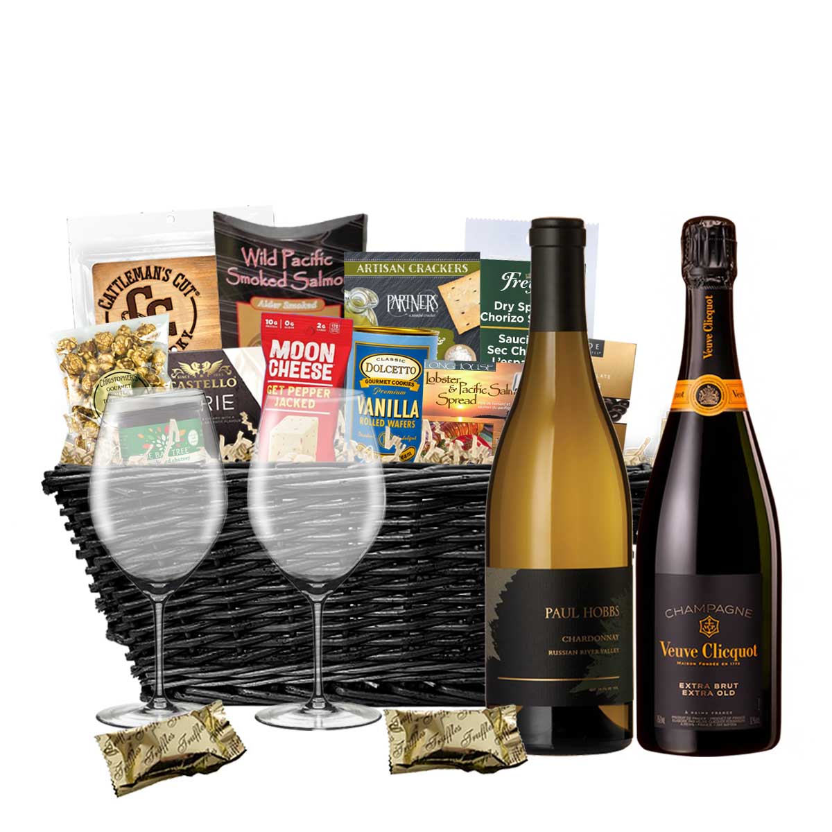 TAG Liquor Stores BC - Paul Hobbs Riviera Chardonnay & Veuve Clicquot Extra Champagne 750ml x 2 Gift Basket
