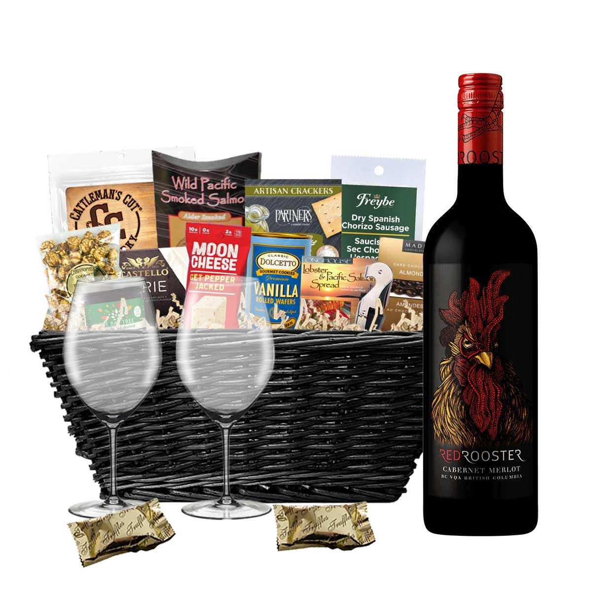 TAG Liquor Stores BC - Red Rooster Winery Cabernet Merlot 750ml Gift Basket
