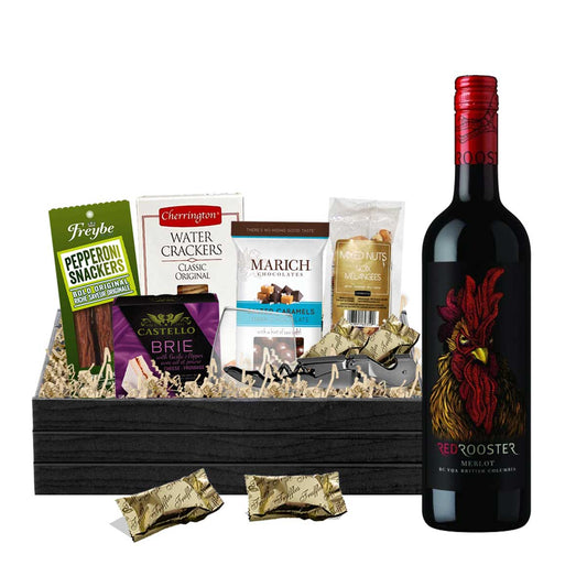 TAG Liquor Stores BC - Red Rooster Winery Merlot 750ml Gift Basket