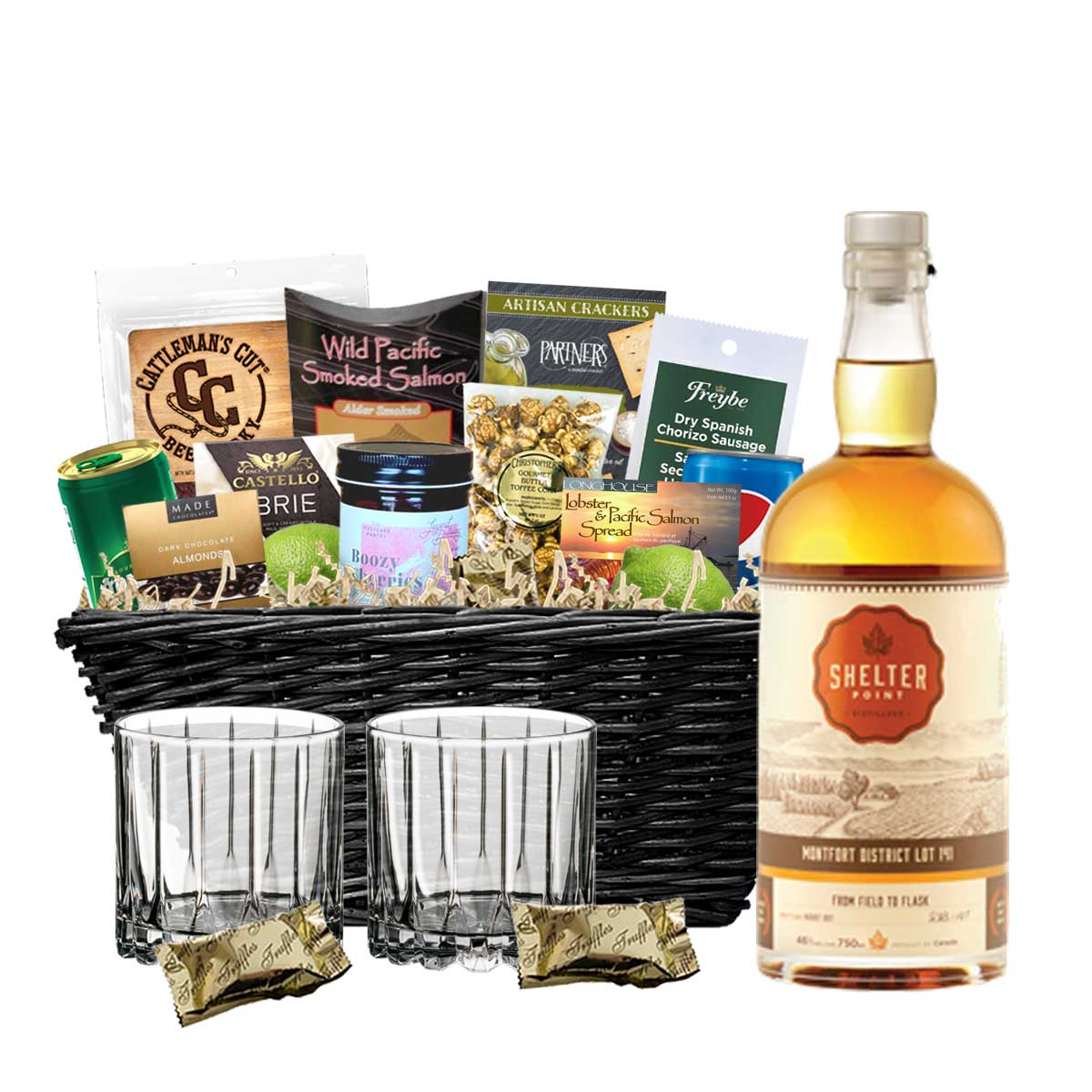 TAG Liquor Stores BC - Shelter Point Montfort Canadian Whisky 750ml Gift Basket
