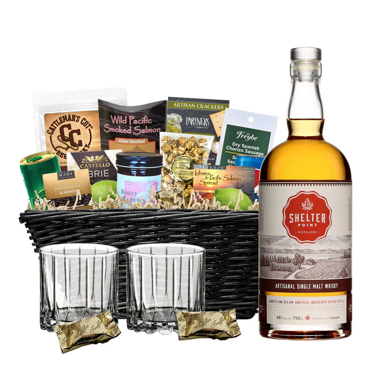 TAG Liquor Stores BC - Shelter Point Artisanal Single Malt Whisky 750ml Gift Basket