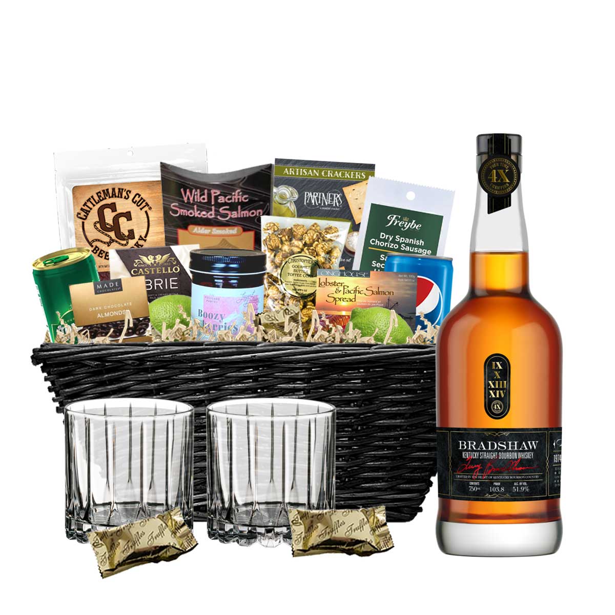 TAG Liquor Stores BC - Bradshaw Kentucky Straight Bourbon Whiskey 750ml Gift Basket