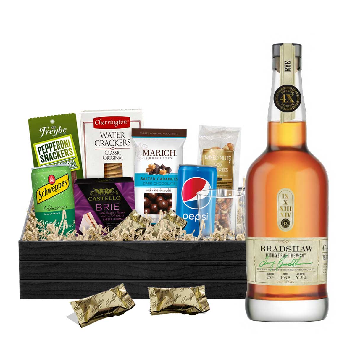 Bradshaw Kentucky Straight Rye Whiskey 750ml Gift Basket
