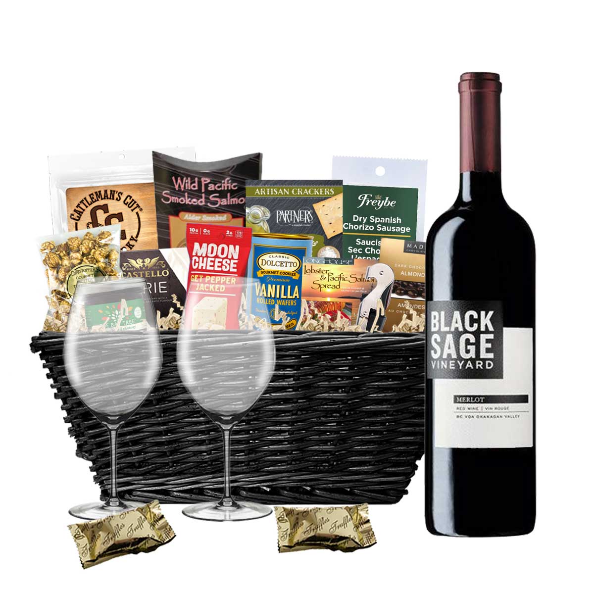 TAG Liquor Stores BC - Black Sage Merlot 750ml Gift Basket