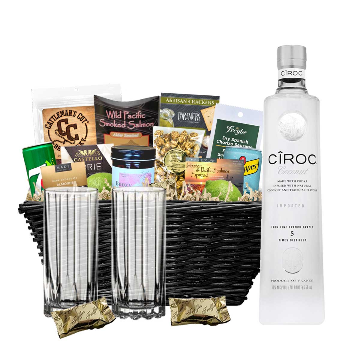 TAG Liquor Stores BC - Ciroc Coconut Vodka 750ml Gift Basket